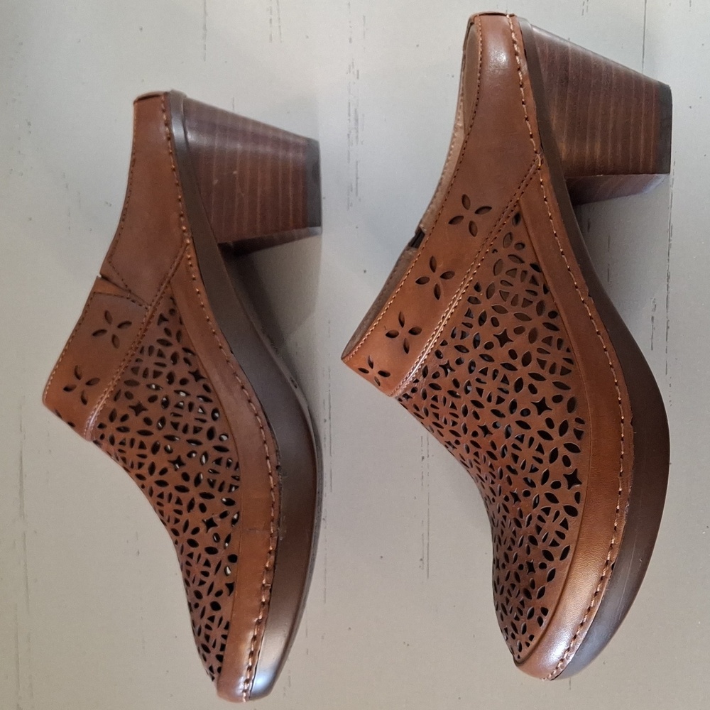 Dansko Tan Leather Cutout Mules